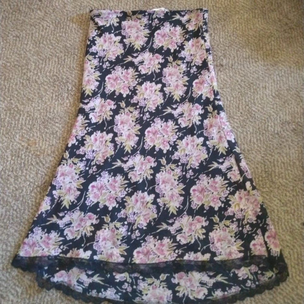 Black & Pink Flower Midi Skirt (S) (Necessary Objects)